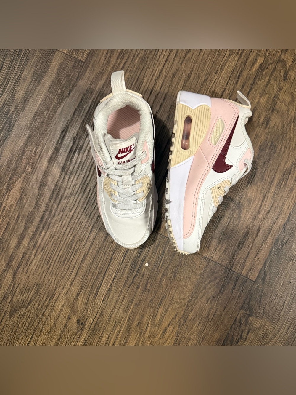 Nike Air Max 90 EasyOn Kids' Sneakers in White, Pink & Burgundy Size 10C